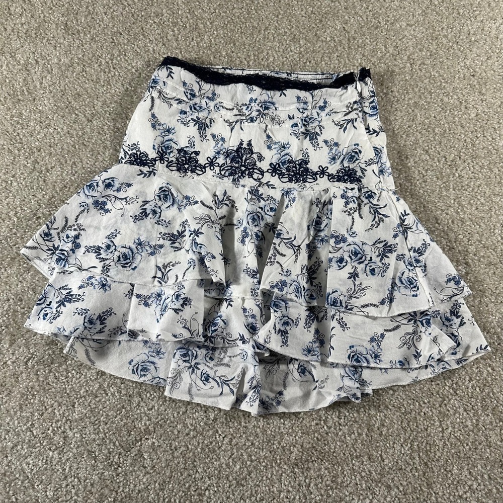 Mary-Kate and Ashley Girls Blue Floral Tiered Ruffle Skirt Size 7 Vintage Y2k
